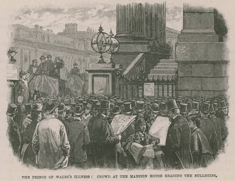 Prinsen av Wales sykdom: Folkemengder i Mansion House leser nyhetsbrevene av English School