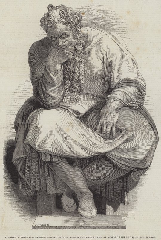 Profeten Jeremiah, fra maleriet av Michael Angelo, i Det sixtinske kapell, i Roma (gravering) av English School