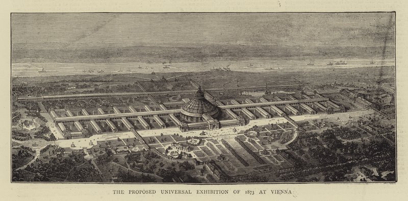 Den foreslåtte universelle utstillingen fra 1873 i Wien (gravering) av English School