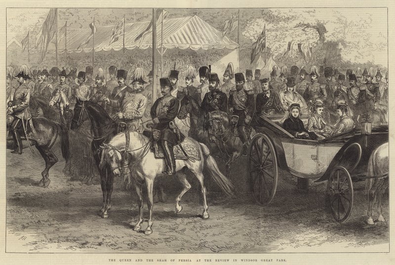 Dronningen og sjahen av Persia ved gjennomgangen i Windsor Great Park (gravering) av English School