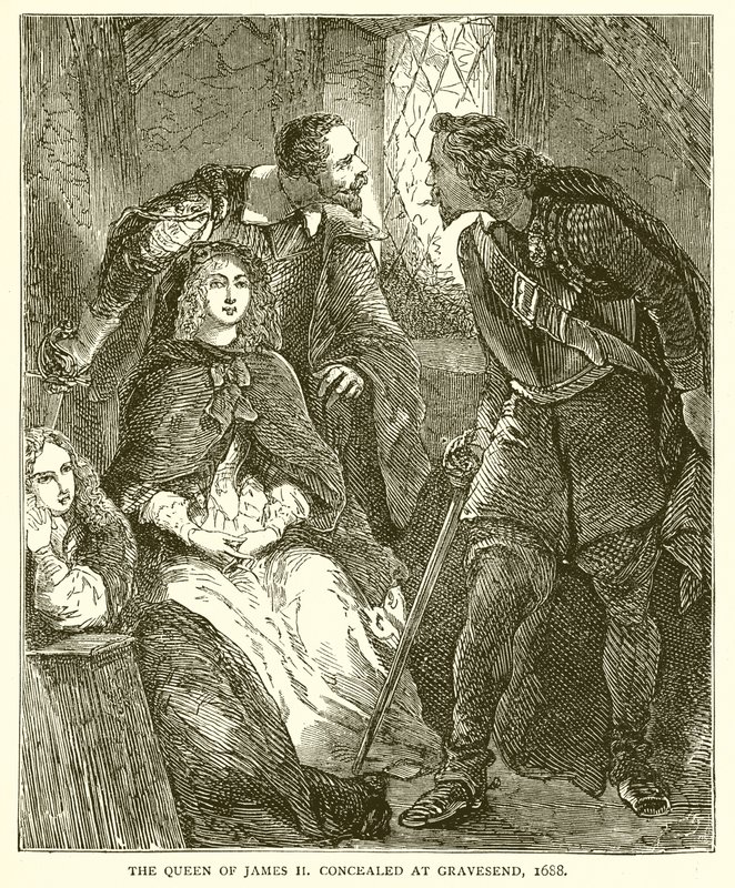 Dronningen av James II skjult i Gravesend, 1688 av English School