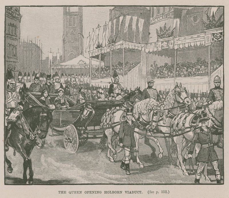 Dronningen åpner Holborn Viaduct, London av English School