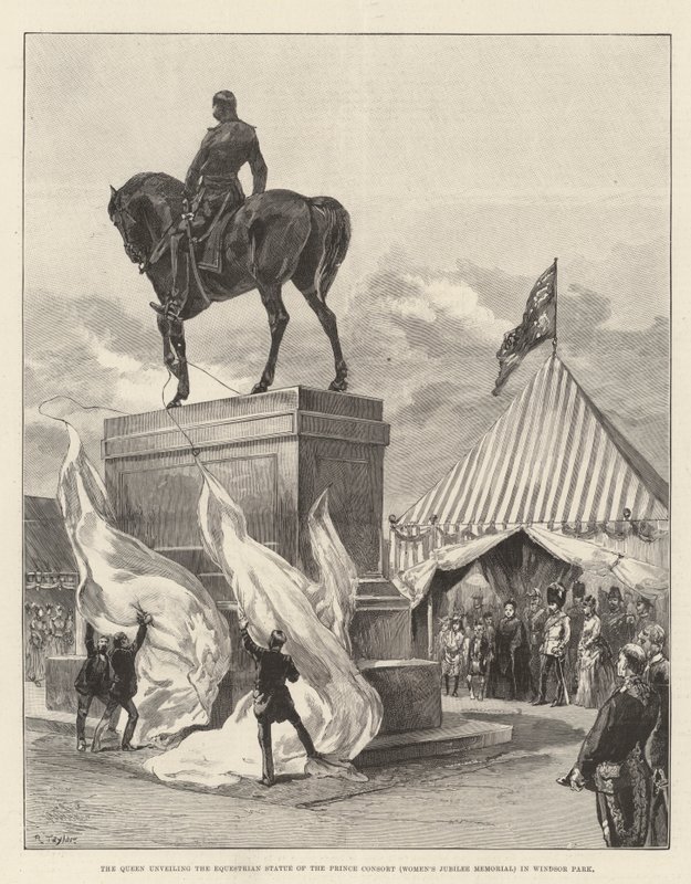 Dronningen avduker rytterstatuen av Prince Consort (Women