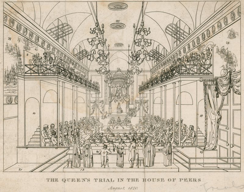 Queens-rettssaken i House of Peers, august 1820 av English School