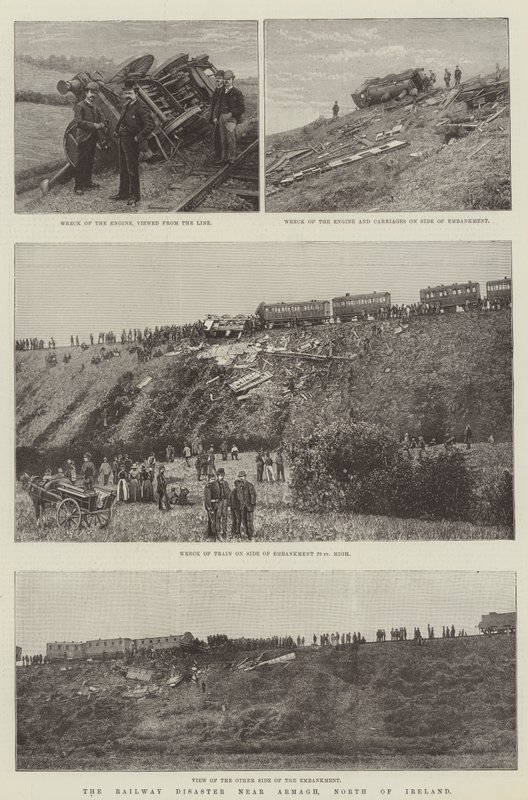 Jernbanekatastrofen nær Armagh, Nord-Irland (gravering) av English School