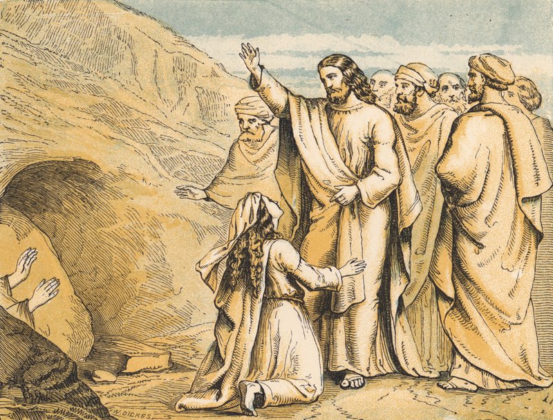 The Raising of Lazarus (farget gravering) av English School