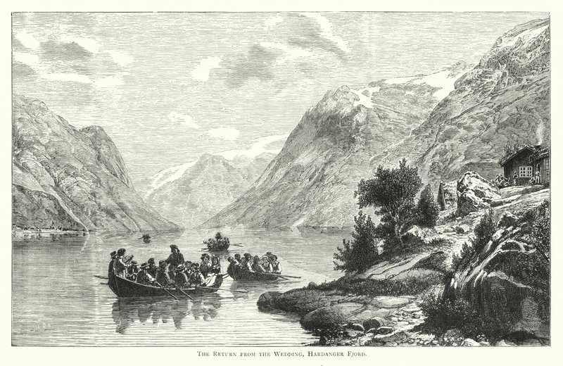 The Return from the Wedding, Hardangerfjorden (gravering) av English School