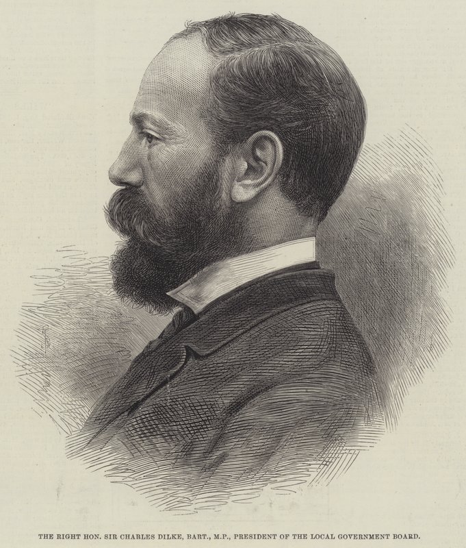 Høyre ærede Sir Charles Dilke, Baronet, MP, president for det lokale styret (gravering) av English School