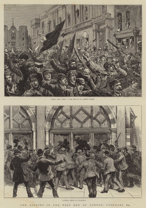 The Rioting in West End of London, 8. februar av English School