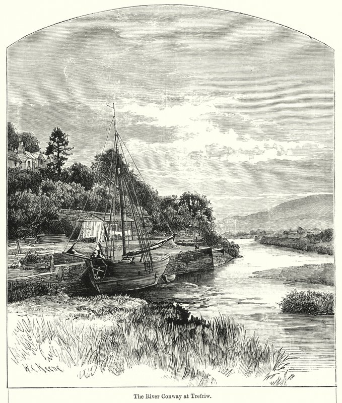 The River Conway ved Trefriw (gravering) av English School