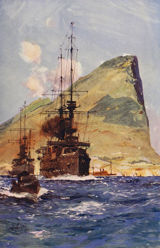 The Rock of Gibraltar (farge litho) av English School