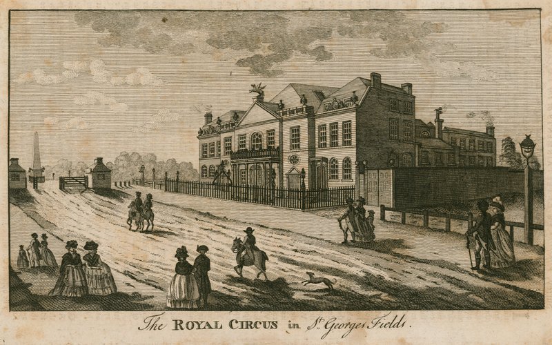 The Royal Circus i St Georges Fields, Surrey, nær Obelisken av English School