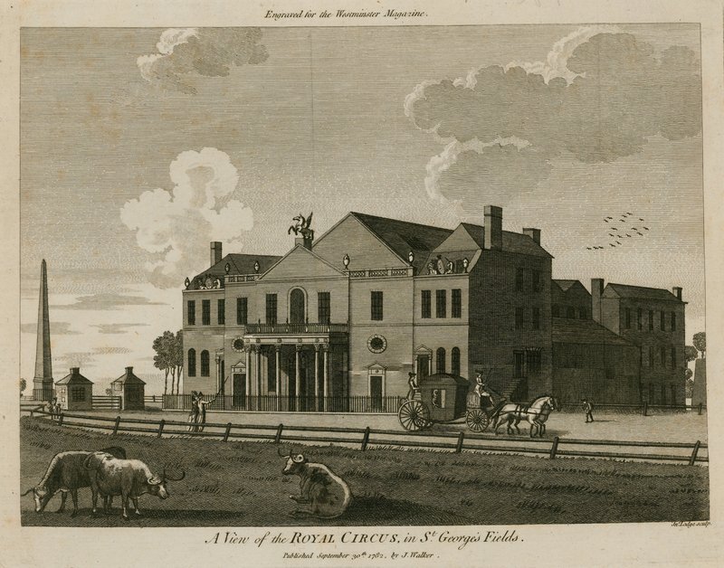 The Royal Circus i St Georges Fields, Surrey, nær Obelisken av English School