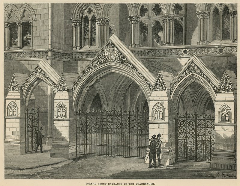 The Royal Courts of Justice: Strand foran innganger til firkanten av English School
