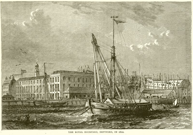 Royal Dockyard, Deptford, i 1810 av English School