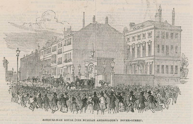 De russiske ambassadørene hus; Ashburnham House, Dover Street, London av English School