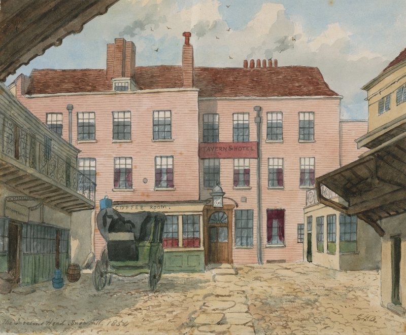 The Saracens Head, Snow Hill (wc på papir) av English School