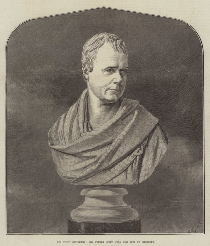 Scott Centenary, Sir Walter Scott, fra bysten av Chantrey (gravering) av English School