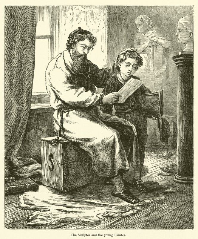 Billedhuggeren og den unge maleren (gravering) av English School