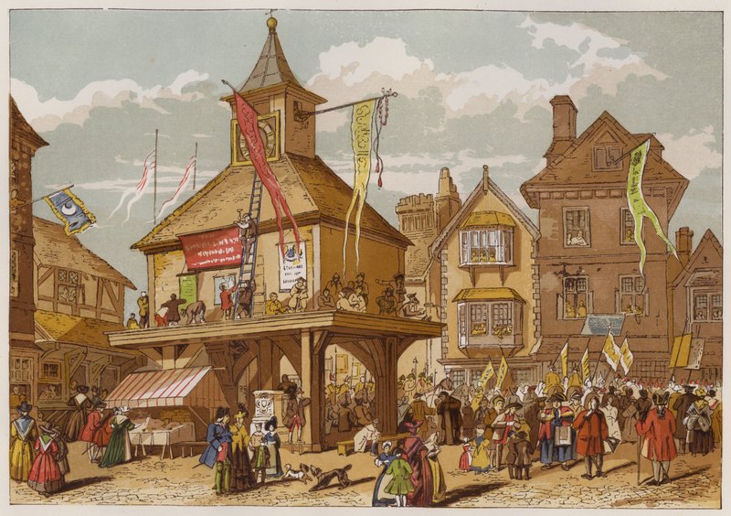 Shakspere-jubileet i Stratford-upon-Avon (litho-farge) av English School