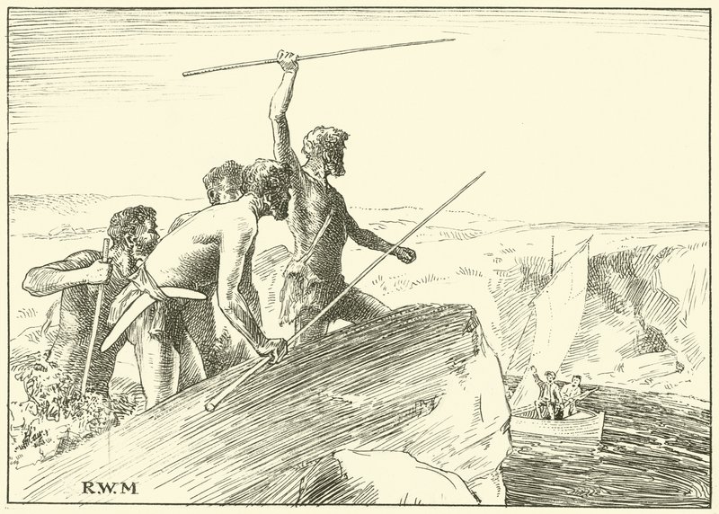 The Shaok their Spears at the White Men (blekk på papir) av English School