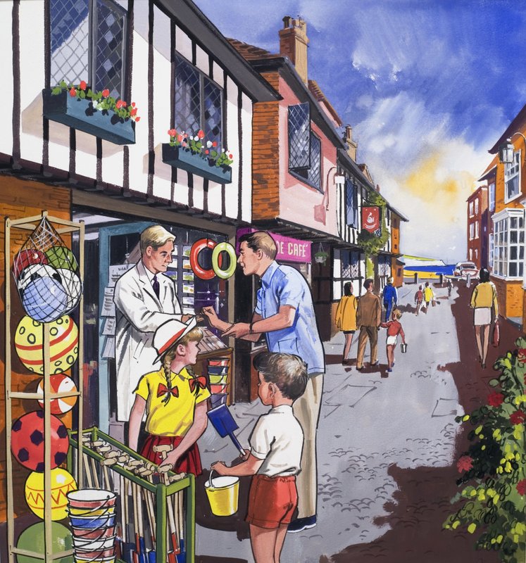 The Shop Keeper (gouache på papir) av English School