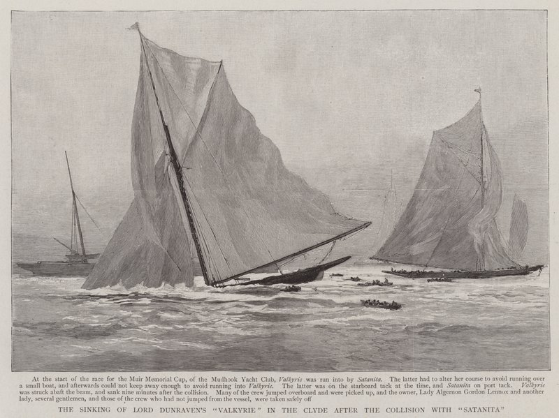 Senkingen av Lord Dunravens "Valkyrie" i Clyde etter kollisjonen med "Satanita" (gravering) av English School
