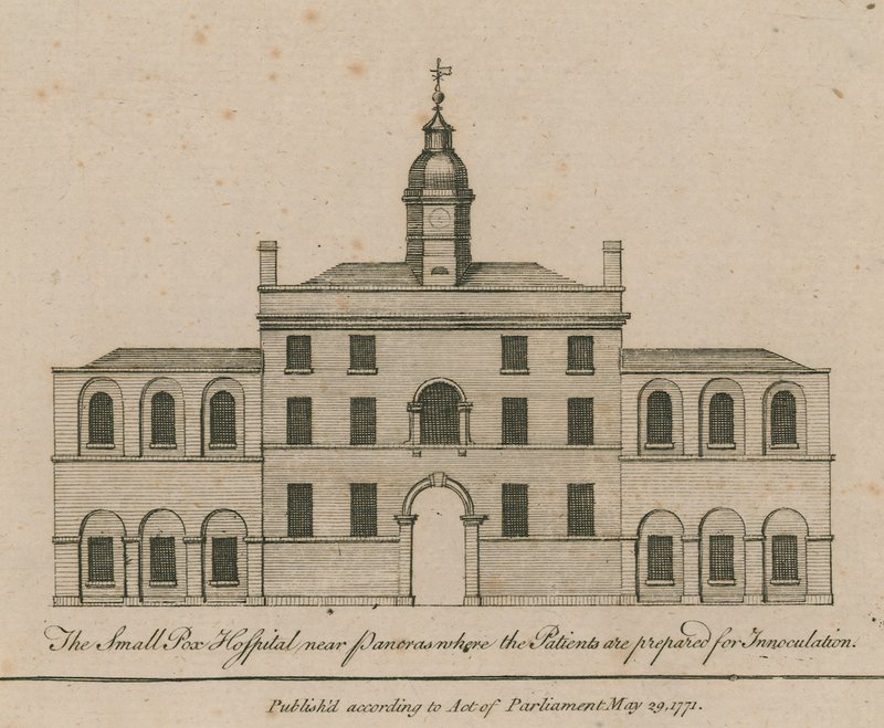 Koppesykehuset nær Pancras hvor pasientene forberedes for inokulering av English School