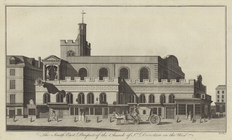 Sørøstprospektet til Church of St Dunstan i vest, London av English School