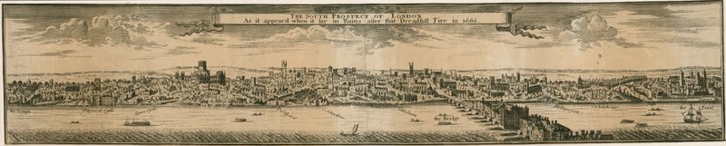 The South Prospect of London, etter den store brannen i 1666 av English School