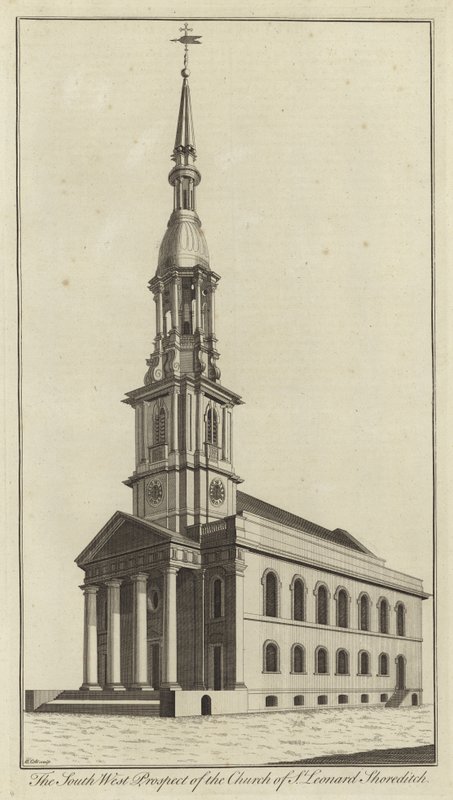 South West Prospect of Church of St Leonard, Shoreditch av English School