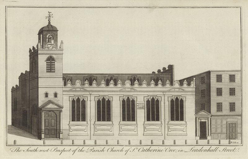 South West Prospect of Parish Church of St Catherine Cree i Leadenhall Street, London av English School