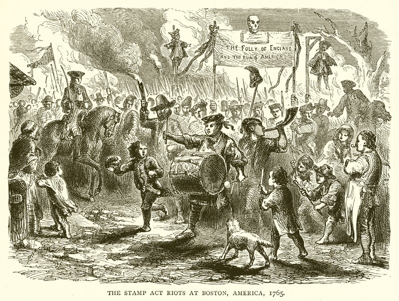 The Stamp Act Riots i Boston, Amerika, 1765 av English School