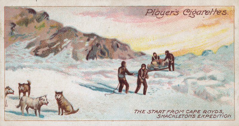 Starten fra Cape Royds, Shackletons ekspedisjon (chromolitho) av English School