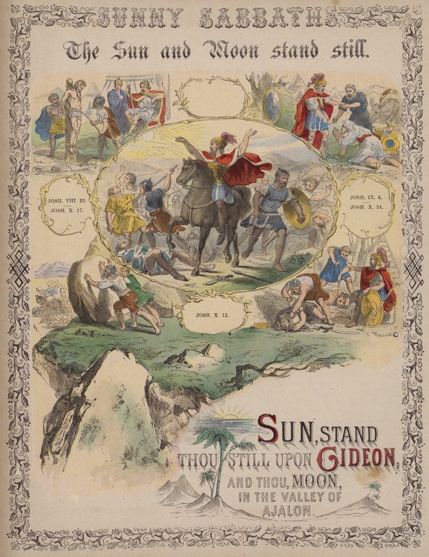 Solen og månen står stille (farget gravering) av English School