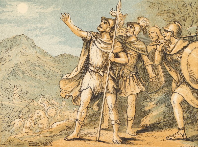 Solen og månen står stille (farget gravering) av English School