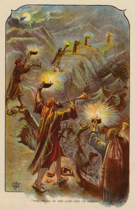 "Herrens og Gideons sverd" (farge litho) av English School