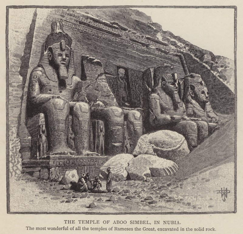 Templet til Aboo Simbel, i Nubia (gravering) av English School