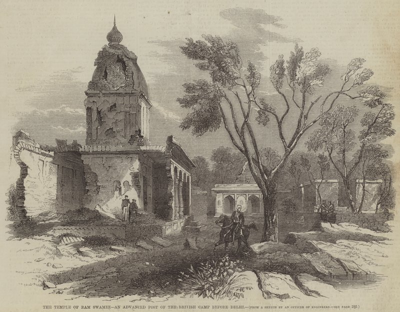 Temple of Ram Swamee, en avansert post fra den britiske leiren før Delhi (gravering) av English School