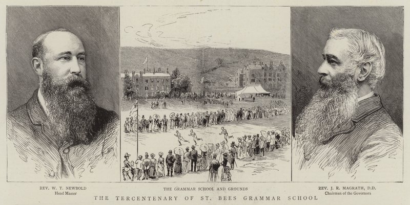Trehundreårsjubileet for St. Bees Grammar School (gravering) av English School