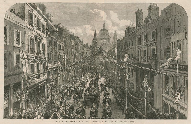 Thanksgiving Day: prosesjonen som passerer opp Ludgate Hill av English School