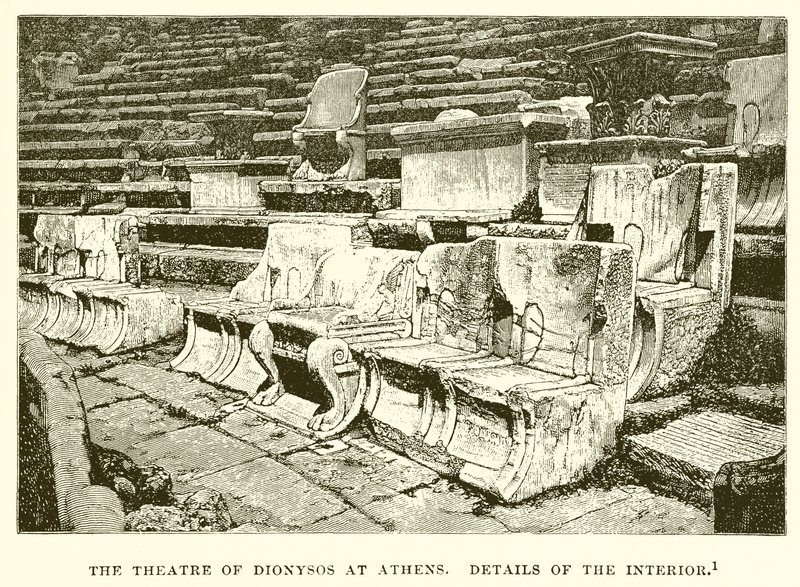 Dionysos teater i Athen. Detaljer om interiøret av English School