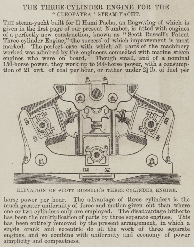 Den tre-sylindrede motoren for "Cleopatra" Steam-Yacht (gravering) av English School