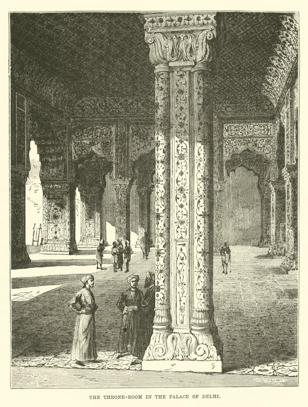 Throne-rommet i Palace of Delhi av English School