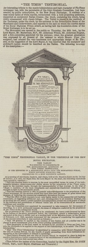 The Times Testimonial (gravering) av English School