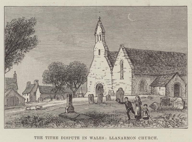 Tiendestriden i Wales, Llanarmon kirke (gravering) av English School