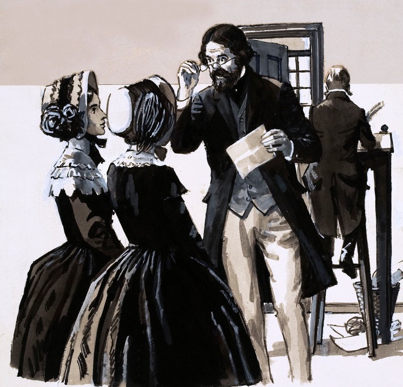 The Tragedy of the Brontes (gouache på papir) av English School