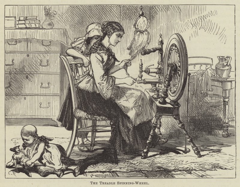 The Treadle Spinning-Wheel (gravering) av English School