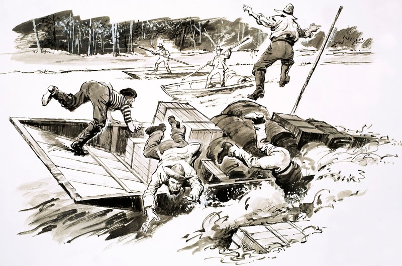 The Treasure-Hunters: Klondike Stampede (gouache på papir) av English School