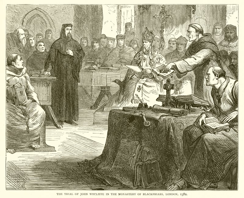 Rettsaken mot John Wycliffe i Monastery of Blackfriars, London, 1382 av English School